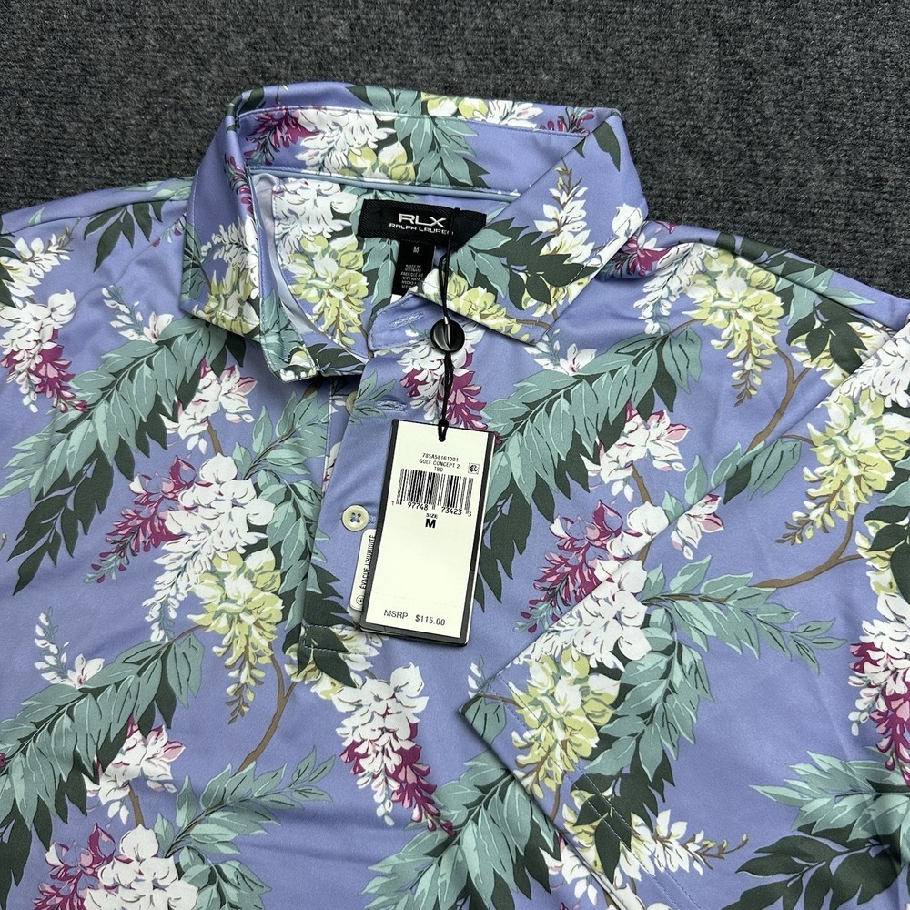 RLX Ralph Lauren Golf Performance Polo Mens M Blue Floral Wisteria 785A58161001